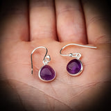 Solid 925 Sterling Silver & Natural Amethyst Drop Hook Earrings