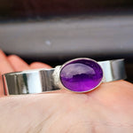 Solid 925 Sterling Silver & Natural Amethyst Oval Cuff Bracelet