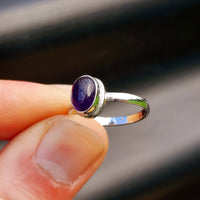 Solid 925 Sterling Silver & Natural Amethyst Oval Ring