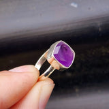 Solid 925 Sterling Silver & Natural Amethyst Square Handmade Ring