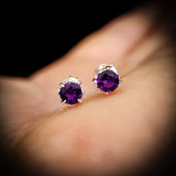 Solid 925 Sterling Silver & 5mm Natural Amethyst Round Claw Stud Earrings
