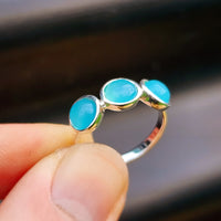 (R) Solid 925 Sterling Silver & Natural Aqua Chalcedony 3 Setting Ring