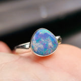 (R) Solid 925 Sterling Silver & Natural Australian Opal Irregular Handmade Ring
