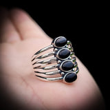 Solid 925 Sterling Silver & Natural Black Onyx 4 Setting Cage Ring