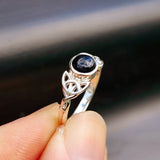 Solid 925 Sterling Silver & Natural Black Onyx Celtic Knot Ring