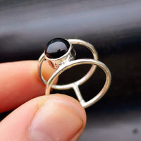 Rustic Handmade Solid 925 Sterling Silver & Natural Black Onyx Double Band Ring