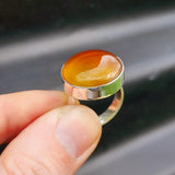 (R) Solid 925 Sterling Silver & Natural Carnelian Handmade Round Signet Ring