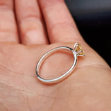 (Q) Solid 925 Sterling Silver & Natural Citrine Clawed Round Handmade Ring