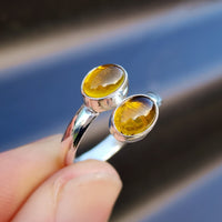 (T) Solid 925 Sterling Silver & Natural Citrine Double Setting Ring