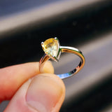 Solid 925 Sterling Silver & Natural Citrine Pear Solitaire Ring