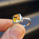 Solid 925 Sterling Silver & Natural Citrine Square Faceted Stone Ring