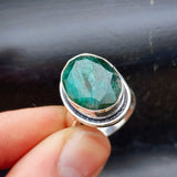 Solid Sterling Silver & Natural Emerald Handmade Solitaire Ring