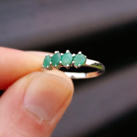 Solid 925 Sterling Silver & Natural Emerald Quad Setting Band Ring