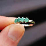 Solid 925 Sterling Silver & Natural Emerald Quad Setting Band Ring
