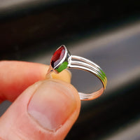 Solid 925 Sterling Silver & Natural Garnet 3 Bar Ring
