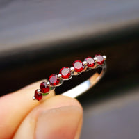 (R) Solid 925 Sterling Silver & Natural Garnet 7x Setting Band Ring