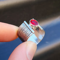(R) Solid 925 Sterling Silver & Natural Garnet Cuff Ring
