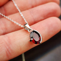 Solid 925 Sterling Silver & Natural Garnet Half Case Pendant Necklace