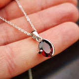 Solid 925 Sterling Silver & Natural Garnet Half Case Pendant Necklace