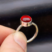 Rustic Handmade Solid 925 Sterling Silver & Natural Garnet Hammer Finish Ring