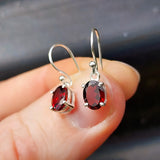 925 Sterling Silver & Natural Garnet Handmade Hanging Hook Earrings