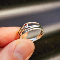 Solid 925 Sterling Silver & Natural Garnet Irregular Cage Ring
