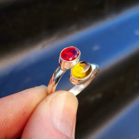 Solid 925 Sterling Silver & Natural Garnet & Citrine Double Stone Ring