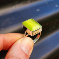 (R) Solid 925 Sterling Silver & Natural Green Calcite Rectangle Ring