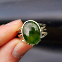 (T) Solid 925 Sterling Silver & Natural Greenstone Handmade 3 Bar Cage Ring