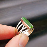 (R) Solid 925 Sterling Silver & Natural Greenstone Handmade Cage Ring
