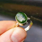 (Q) Solid 925 Sterling Silver & Natural Greenstone Handmade Oval Signet Ring
