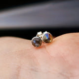 Solid 925 Sterling Silver & 5mm Natural Labradorite Round Stud Earrings