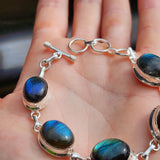 Solid 925 Sterling Silver & Natural Labradorite Handmade Chain Bracelet