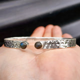 Solid 925 Sterling Silver & Natural Labradorite Rustic Handmade Hammer Finish Cuff Bracelet