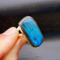 Rustic Handmade Solid 925 Sterling Silver & Natural Labradorite Rectangle Ring