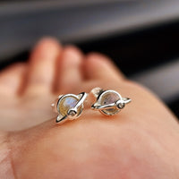 Solid 925 Sterling Silver & Natural Labradorite Planet Stud Earrings