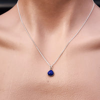 Solid 925 Sterling Silver & Natural Lapis Lazuli Faceted 9mm Drop Pendant Necklace
