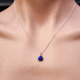 Solid 925 Sterling Silver & Natural Lapis Lazuli Faceted 9mm Drop Pendant Necklace
