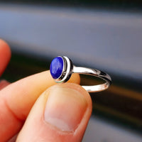 Solid 925 Sterling Silver & Natural Lapis Lazuli Oval Ring