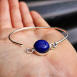 Solid 925 Sterling Silver & Natural Lapis Lazuli Cuff Bracelet