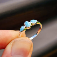 Solid 925 Sterling Silver & Natural Larimar 3x Setting Ring