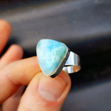 (R) Solid 925 Sterling Silver & Natural Larimar Irregular Shaped Ring