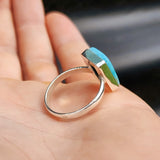 Solid 925 Sterling Silver & Natural Larimar Handmade Rectangle Ring