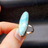 925 Sterling Silver & Natural Larimar Long Oval Handmade Ring