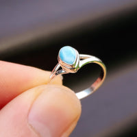 Solid 925 Sterling Silver & Natural Larimar Pear Ring