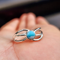 (Q) Solid 925 Sterling Silver & Natural Larimar Spiral Cage Ring