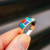 Solid 925 Sterling Silver & Natural Mixed Gemstone Band Ring