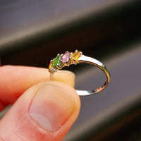 Solid 925 Sterling Silver & Natural Mixed Tourmaline 4x Setting Band Ring