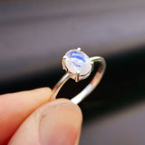 (R) Solid 925 Sterling Silver & Natural Moonstone Clawed Oval Handmade Ring