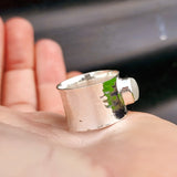 (R) Solid 925 Sterling Silver & Natural Moonstone Hammer Finish Cuff Ring